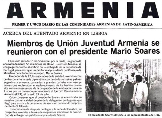 Facsímil de la publicación del Diario ARMENIA